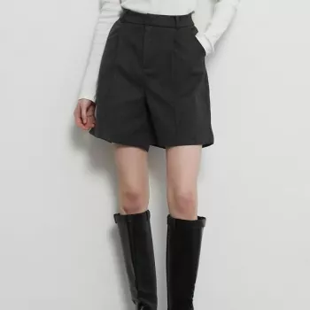 High-Waist Knee-Length Shorts With Pockets: Grey Staple